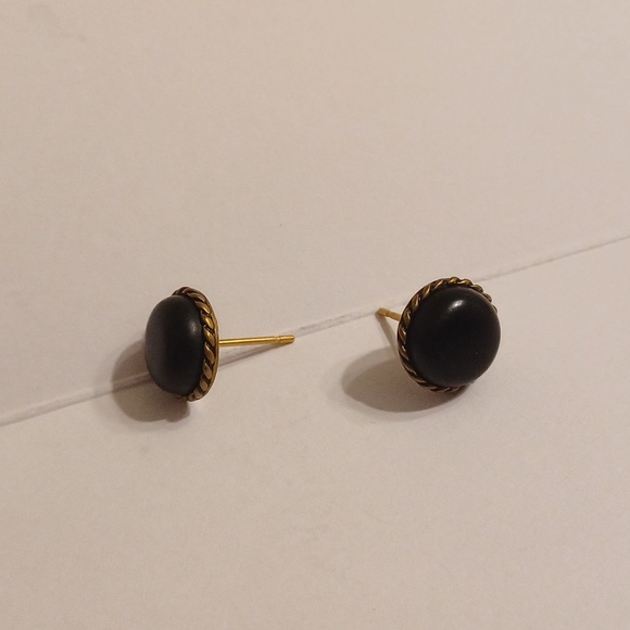 100% Authentic CHANEL Earrings Old Vintage Pierced Black Gold Made in France - Picture 13 of 14
